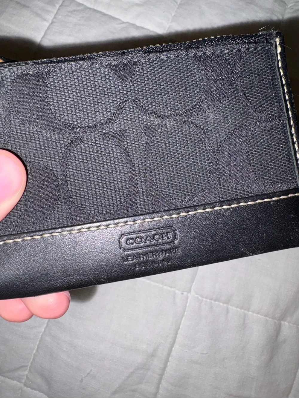 Coach Black Signature Zip Card Case with Key Ring
